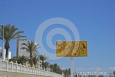 Spanish beach warning signs Stock Photo