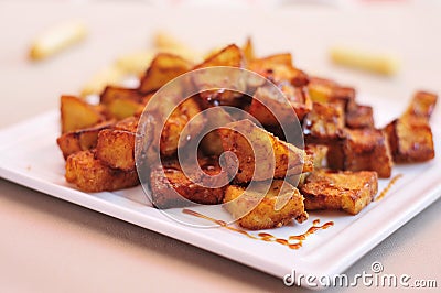 spanish berenjenas con miel de cana, fried eggplants with molasses Stock Photo