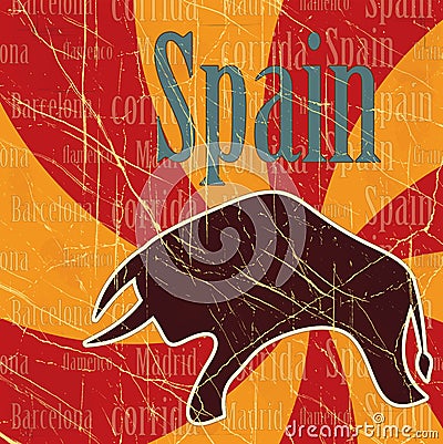 Spanish bull on grungy background Vector Illustration