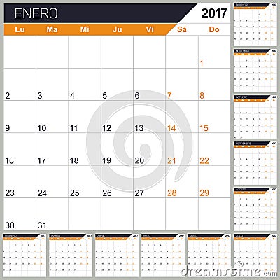 Spanish Calendar 2017 Vector Illustration