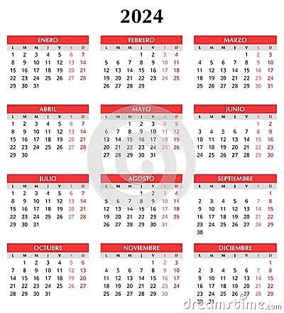 2024 spanish calendar. Simple vector template illustration in Spain. Vertical Vector Illustration