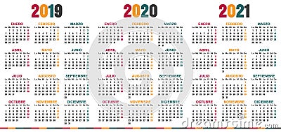 Spanish calendar 2019-2021 Vector Illustration