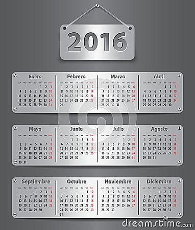 2016 Spanish calendar Vector Illustration