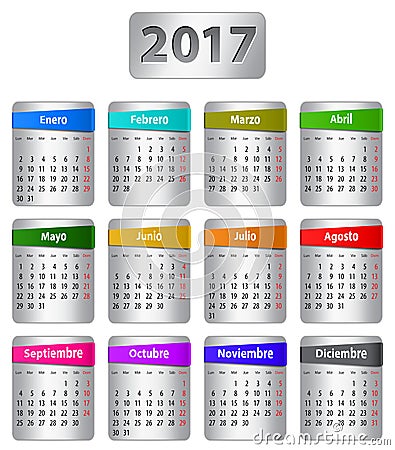 2017 Spanish calendar Vector Illustration