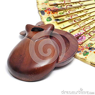 Spanish castanets and hand fan Stock Photo