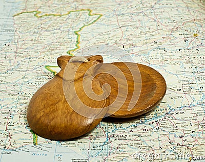 Spanish castanets on map Stock Photo