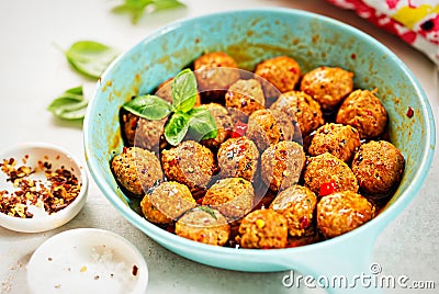 Spanish chorizo meatballs with chilli and basil Stock Photo