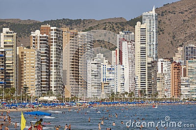 Spanish coastline with skyscrapers and beach in Benidorm. Alicante Stock Photo
