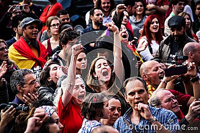 Spanish community in Belgium protesting against Spanish Monarchy Editorial Stock Photo