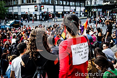 Spanish community in Belgium protesting against Spanish Monarchy Editorial Stock Photo