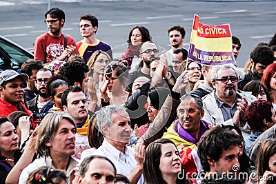 Spanish community in Belgium protesting against Spanish Monarchy Editorial Stock Photo