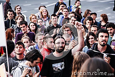 Spanish community in Belgium protesting against Spanish Monarchy Editorial Stock Photo