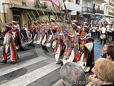 Spanish Fiesta, Street parade with marching band. Editorial Stock Photo