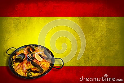 Spanish flag with paella Stock Photo