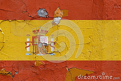 Spanish flag painted on a weathered concrete wall Stock Photo