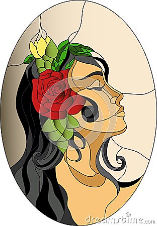 Spanish girl face stained glass pattern Vector Illustration