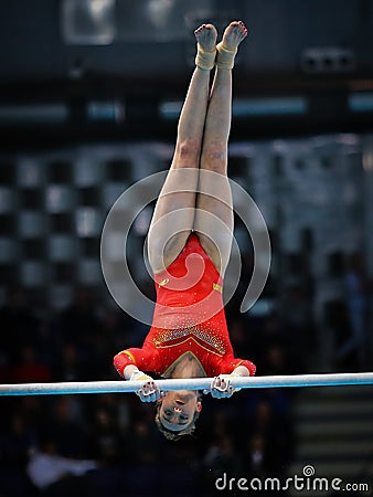 Spanish gymnast Cintia Rodriguez competes in the uneven bars Editorial Stock Photo