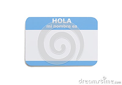 Spanish Hello Name Tag Stock Photo