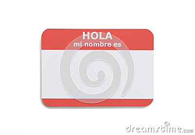 Spanish Hello Name Tag Stock Photo