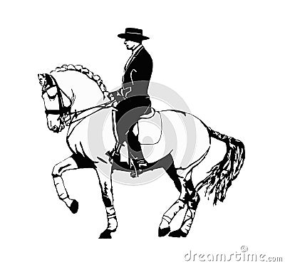 Horse in Piaffe with rider Cartoon Illustration