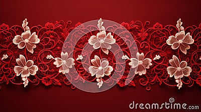 Spanish Lace: Intricate 3d Design With Lace And Flowers On Red Background Stock Photo