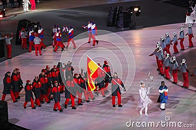 Spanish Olympic team marched into the PyeongChang 2018 Olympics opening ceremony at Olympic Stadium in PyeongChang, South Korea Editorial Stock Photo