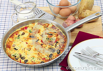 Spanish omelet in pan horizontal Stock Photo