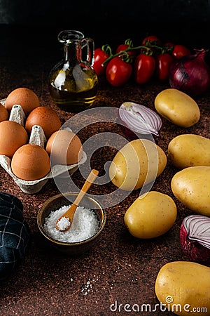 Spanish omelette tortilla ingredients Stock Photo