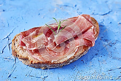 Spanish pa amb tomaquet with serrano ham Stock Photo