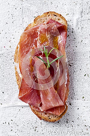 Spanish pa amb tomaquet with serrano ham Stock Photo