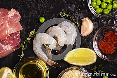 Spanish paella ingredients Stock Photo