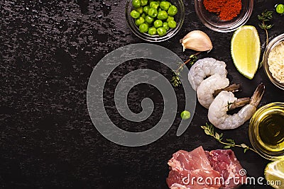 Spanish paella ingredients Stock Photo