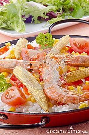 Spanish paella with organic vegetables Stock Photo