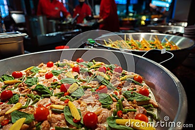 Spanish paella prepared in the street restaurant, close up Stock Photo