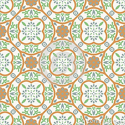 Spanish pattern tile seamless pattern. Mediterranean ceramic tiles design pastel soft colors. Vector Illustration