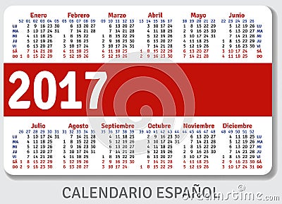 Spanish pocket calendar for 2017 Vector Illustration