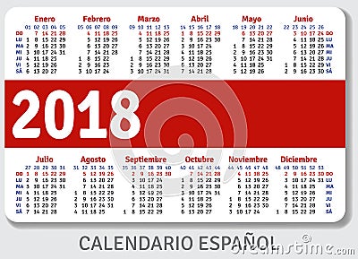 Spanish pocket calendar for 2018 Vector Illustration