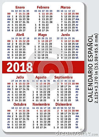 Spanish pocket calendar for 2018 Vector Illustration