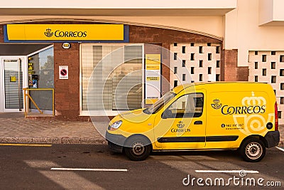 Spanish Post Office and Delivery Van Editorial Stock Photo