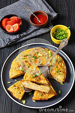spanish potato omelette tortilla espanola on plate Stock Photo