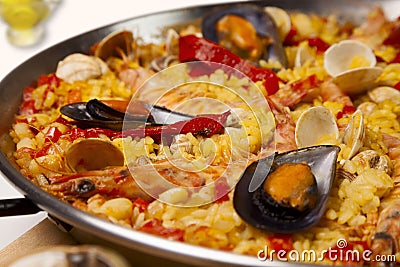 Spanish seafood rice paella, close up Stock Photo