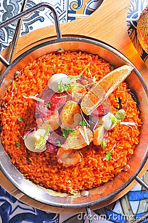 Spanish seafood salami sauage risotto Stock Photo