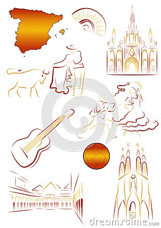 Spanish sights and symbols Vector Illustration