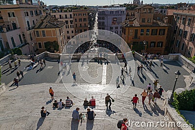 Spanish steps and Piazza di Spagna with Rome streets, view from above Editorial Stock Photo