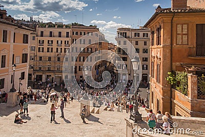 Spanish Steps in Rome, Italy. They lead from Spanish Square to the Trinity Church on the Hill Editorial Stock Photo