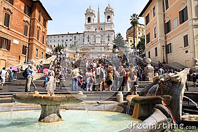 Spanish Steps and early baroque fountain, Rome Editorial Stock Photo