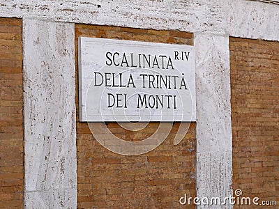 Spanish Steps Sign Scalinata della Trinita del Monti Rome Stock Photo