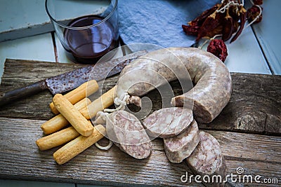 Spanish tapa of sausage Stock Photo