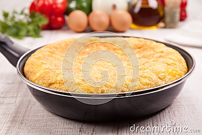 Spanish tortilla (omelette) in the frying pan Stock Photo