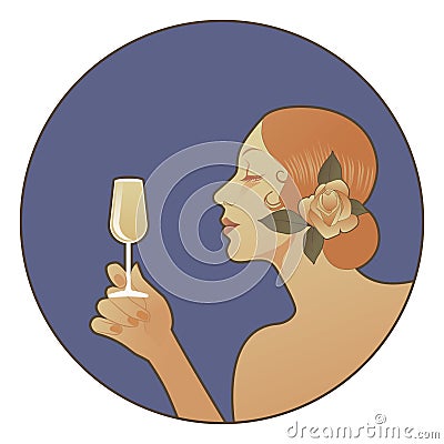Spanish woman holding a glass of white wine. Vector illustration. Good for labels or packaging. Vector Illustration